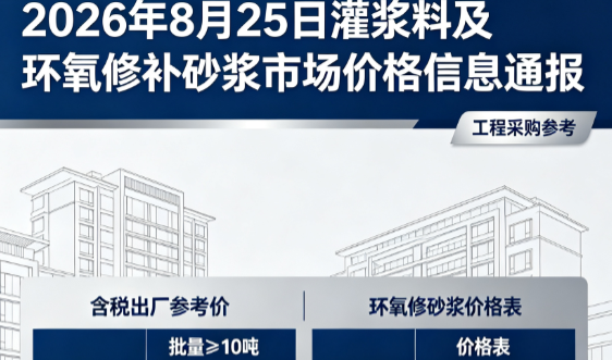 调兵山2026年8月25日灌浆料及环氧修补砂浆市场价格信息通报